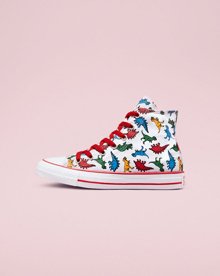 Tenisi Inalti Baieti Converse Chuck Taylor All Star Dinosaurs Albi Rosii Albastri | RO EYJGN354